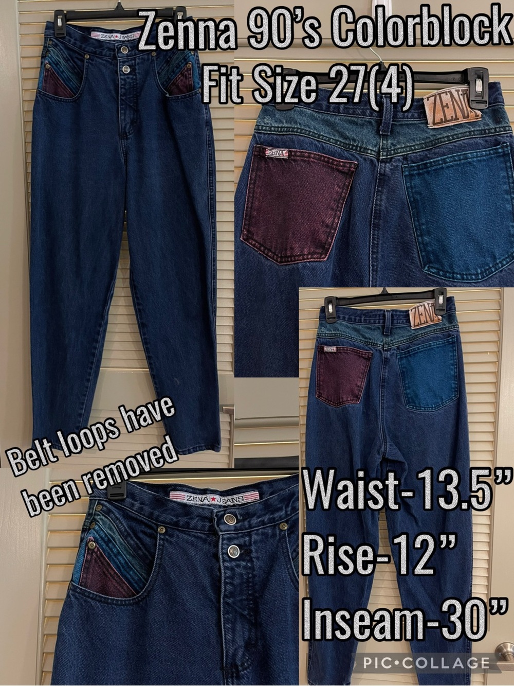 Zena Women's Colorblock Dark Blue Denim Jeans with Burgundy and Teal Pockets